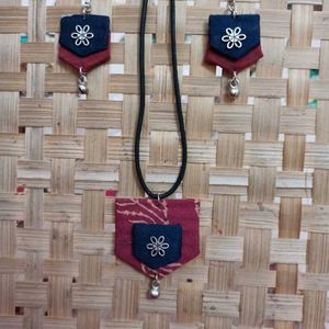 Boho Fabric Pendant Necklace &amp; Earrings Set