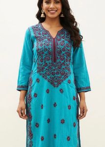 Turquoise Blue Embroidered Kurta