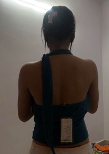 Teal Ribbed Halter Neck Top