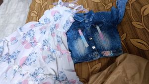 Auli Brand Floral Frock With Heavy Denim Jacket