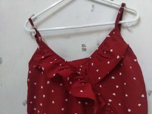 Red Heart Print Ruffle Dress