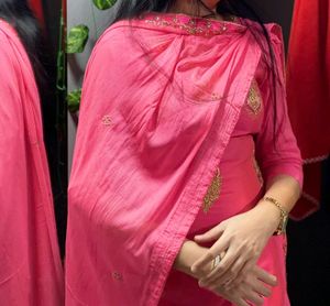 Elegant Pink Kurti Set with Gold Embroidery