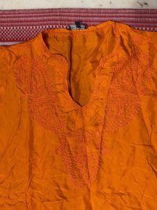 Vibrant Orange Embroidered Kurta