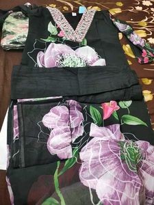 Black Floral Print Kurta Set