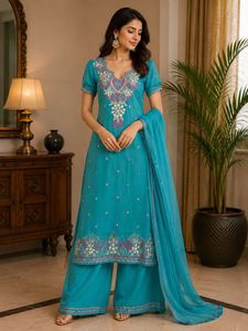 Beautiful y2k Teal Embroidered Kurta Set
