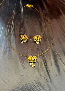 Gold Lotus Pendant &amp; Earring Set
