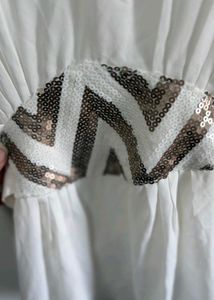 Chic White Tunic with Sequined Belt