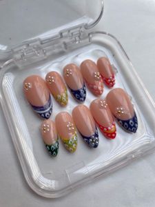 Press-On Nails - French Tip Floral Design