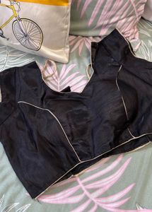 Elegant Black Blouse with Gold Trim