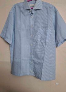 Men's Blue Striped Short Sleeve Shirt