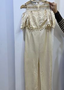 Elegant Cream Cold Shoulder Gown