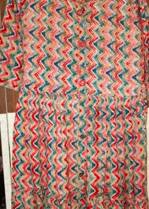Vibrant Zigzag Print Kurta, long Full flared lengt