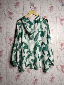 Leaf Print Hoodie Top
