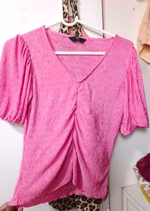 Bright Pink Textured Ruched Top