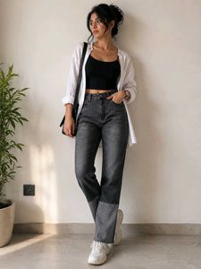 Stylish Charcoal Grey pachwork Jeans