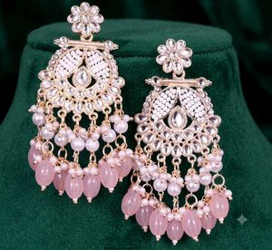 Elegant Pink Pearl Chandelier Earrings