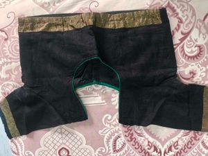 Elegant Black Blouse with Green piping