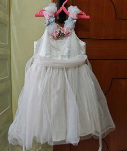 Cream Floral Neckline Party Dress