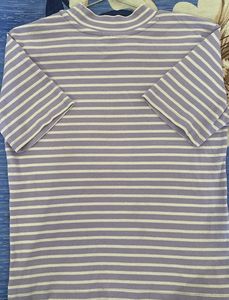 Lavender Striped Mock Neck Top