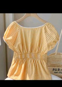 Chic Yellow Gingham Puff Sleeve Top