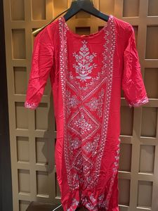 Red Embroidered Kurta