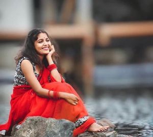 Red Frill Saree With Sequin Lace And Sequin Blouse