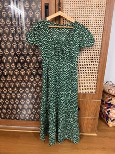 Chic Green Polka Dot Midi Dress