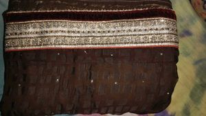 Elegant Burgundy Sequined Saree cococola colour