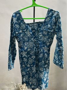 Blue Floral Kurta Top
