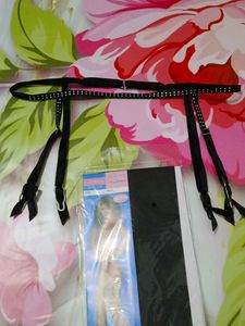 (1200)Black Rhinestone Garter Belt