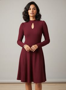 Maroon Mock Neck Long Sleeve Dress