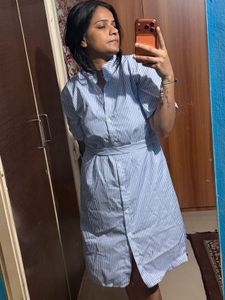 Striped Button-Up Shirt with Tie