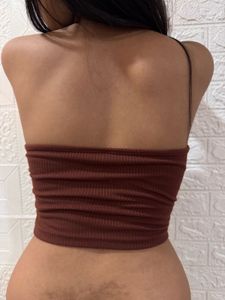 SSS Ribbed Brown Tube Top