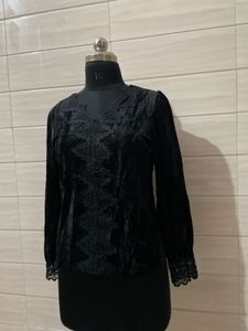 Vintage Elegant Black Velvet Lace Top