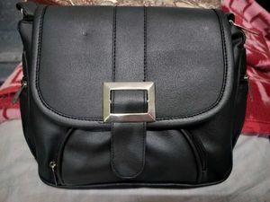 Stylish Black Faux Leather Crossbody Bag