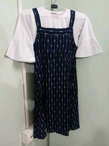 Cute Navy &amp; White Pinafore Dress