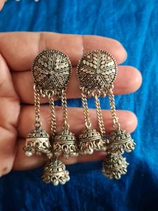 Oxidized Silver Jhumka Earrings