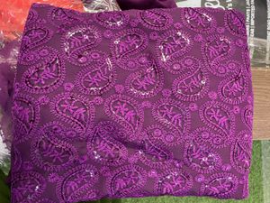 Purple Paisley Embroidered Dress Material
