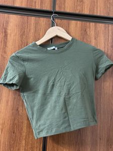 Olive Green Basic Crop Top T-Shirt