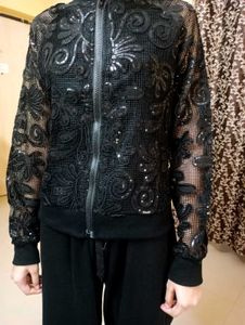 Elegant Black Sequin Mesh Top