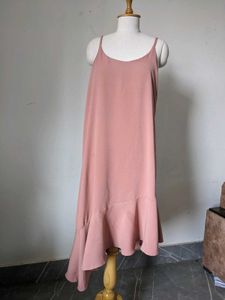 Chic Pink Slip Dress with Ruffle Hem