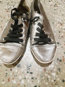 Sparkling Silver Lace-Up Sneakers
