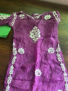 Purple Embroidered  lucknowi Kurta Set