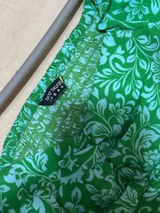 Green Floral Ruched Puff Sleeve Top