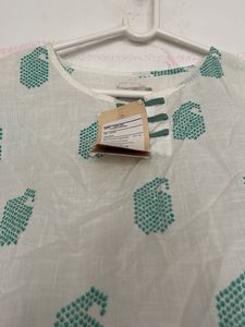 Stylish White Kurta with Green Print