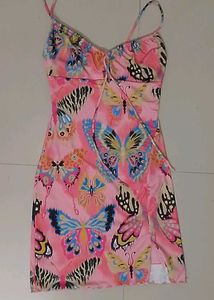 Pink Butterfly Print Mini Dress