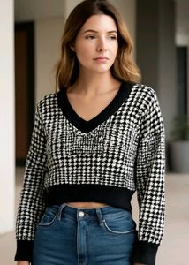 Houndstooth V-Neck Sweater New🪬❤️