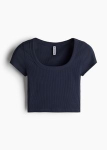 fitted navy blue crop top basic from h&m