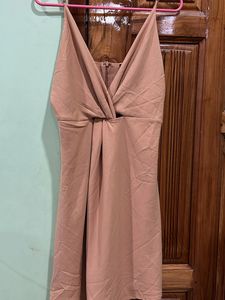 Elegant Taupe Twist Front Mini Dress