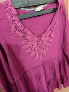 Boho Lace Detail Magenta Kurta